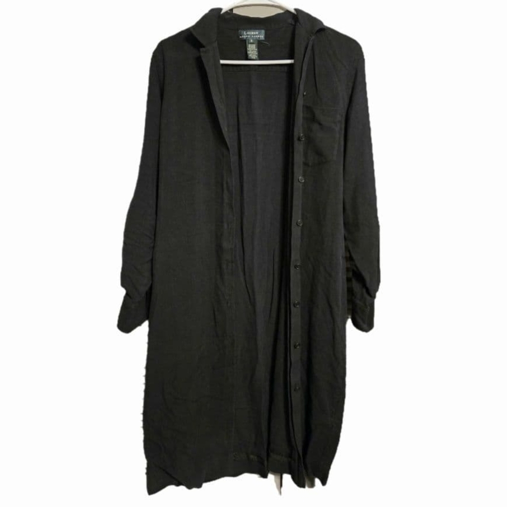 Lauren - Ralph Lauren 100%Silk Black Button-Up Long Shirt Dress